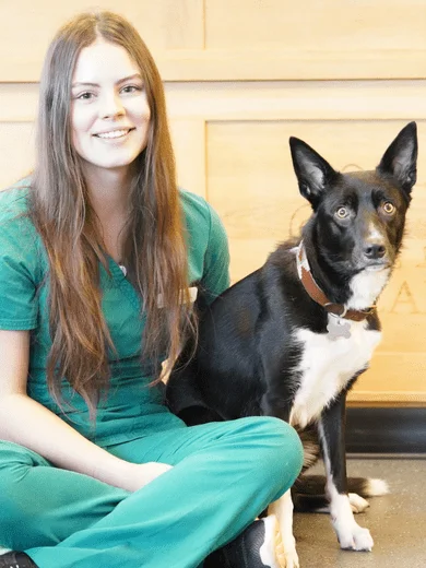 Dog with lady portland vets