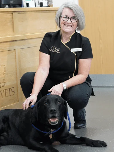 Dog with lady portland vets
